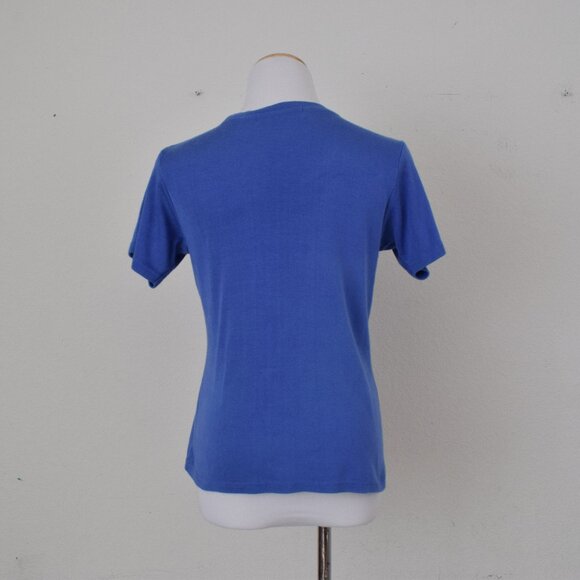 Vintage 90s Blue Cotton/Rayon Scoop Neck Tee | size L - Picture 3 of 9